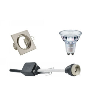 LED Spot Set – GU10 Fitting – Inbouw Vierkant – Mat Nikkel – Kantelbaar 80mm – Philips – MASTER 927 36D VLE – 4.9W – Warm Wit 2200K-2700K – DimTone Dimbaar Bestellen via ledinbouwverlichting