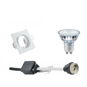 LED Spot Set – GU10 Fitting – Inbouw Vierkant – Mat Wit – Kantelbaar 80mm – Philips – MASTER 927 36D VLE – 3.7W – Warm Wit 2200K-2700K – DimTone Dimbaar Bestellen via ledinbouwverlichting