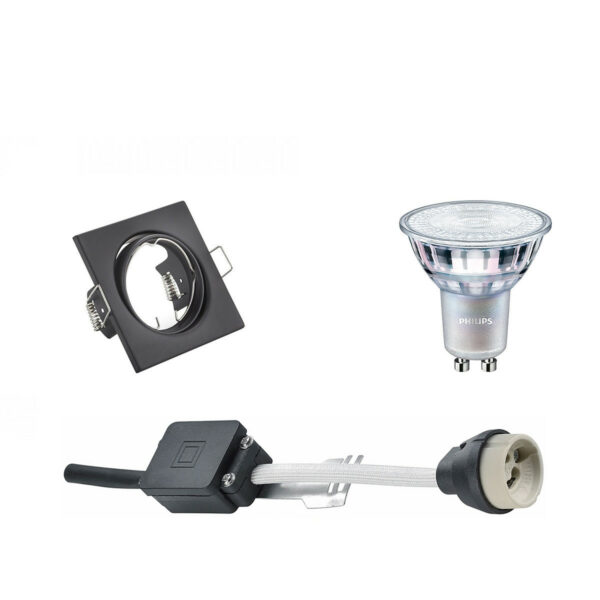 LED Spot Set – GU10 Fitting – Inbouw Vierkant – Mat Zwart – Kantelbaar 80mm – Philips – MASTER 927 36D VLE – 3.7W – Warm Wit 2200K-2700K – DimTone Dimbaar Bestellen via ledinbouwverlichting