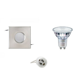 LED Spot Set – Aigi – GU10 Fitting – Waterdicht IP65 – Inbouw Vierkant – Mat Chroom – 82mm – Philips – MASTER 927 36D VLE – 3.7W – Warm Wit 2200K-2700K – DimTone Dimbaar Bestellen via ledinbouwverlichting