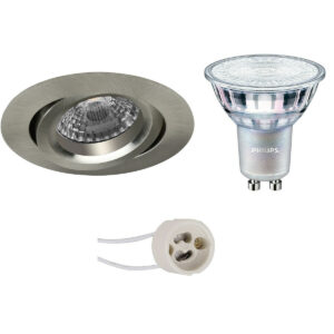 LED Spot Set – Pragmi Aerony Pro – GU10 Fitting – Inbouw Rond – Mat Nikkel – Kantelbaar – Ø82mm – Philips – MASTER 927 36D VLE – 4.9W – Warm Wit 2200K-2700K – DimTone Dimbaar Bestellen via ledinbouwverlichting