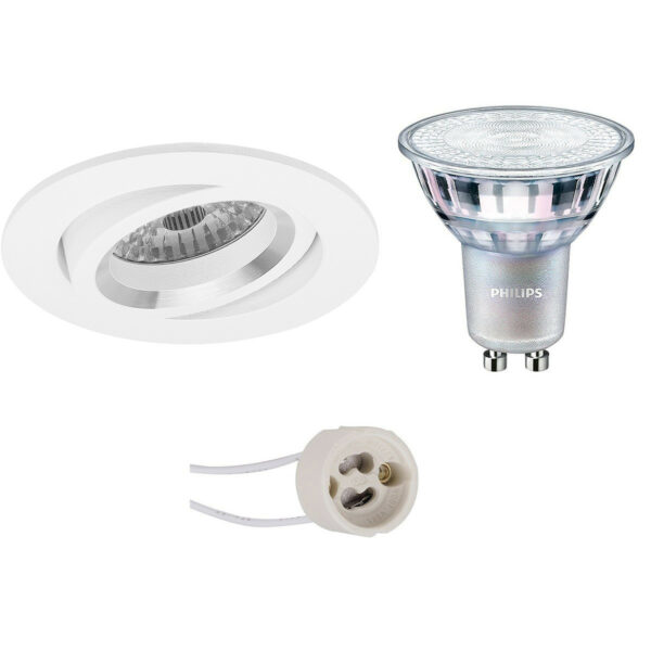 LED Spot Set – Pragmi Aerony Pro – GU10 Fitting – Inbouw Rond – Mat Wit – Kantelbaar – Ø82mm – Philips – MASTER 927 36D VLE – 3.7W – Warm Wit 2200K-2700K – DimTone Dimbaar Bestellen via ledinbouwverlichting