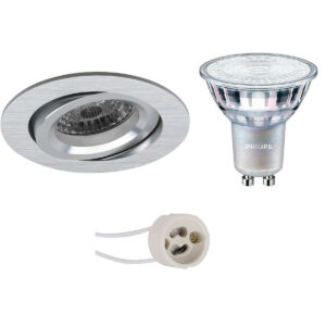 LED Spot Set – Pragmi Aerony Pro – GU10 Fitting – Inbouw Rond – Mat Zilver – Kantelbaar – Ø82mm – Philips – MASTER 927 36D VLE – 3.7W – Warm Wit 2200K-2700K – DimTone Dimbaar Bestellen via ledinbouwverlichting