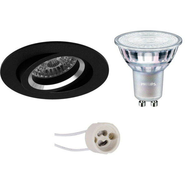 LED Spot Set – Pragmi Aerony Pro – GU10 Fitting – Inbouw Rond – Mat Zwart – Kantelbaar – Ø82mm – Philips – MASTER 927 36D VLE – 3.7W – Warm Wit 2200K-2700K – DimTone Dimbaar Bestellen via ledinbouwverlichting