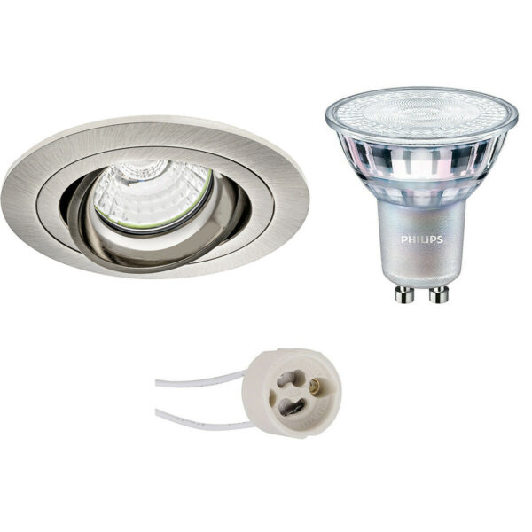 LED Spot Set – Pragmi Alpin Pro – GU10 Fitting – Inbouw Rond – Mat Nikkel – Kantelbaar – Ø92mm – Philips – MASTER 927 36D VLE – 3.7W – Warm Wit 2200K-2700K – DimTone Dimbaar Bestellen via ledinbouwverlichting