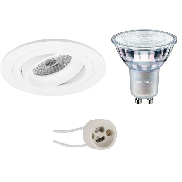 LED Spot Set – Pragmi Alpin Pro – GU10 Fitting – Inbouw Rond – Mat Wit – Kantelbaar Ø92mm – Philips – MASTER 927 36D VLE – 3.7W – Warm Wit 2200K-2700K – DimTone Dimbaar Bestellen via ledinbouwverlichting