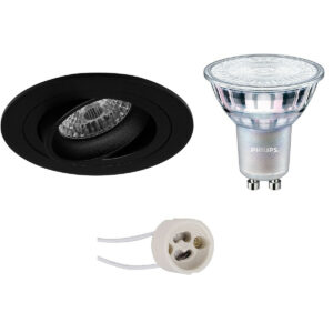 LED Spot Set – Pragmi Alpin Pro – GU10 Fitting – Inbouw Rond – Mat Zwart – Kantelbaar Ø92mm – Philips – MASTER 927 36D VLE – 3.7W – Warm Wit 2200K-2700K – DimTone Dimbaar Bestellen via ledinbouwverlichting