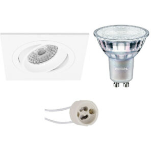 LED Spot Set – Pragmi Borny Pro – GU10 Fitting – Inbouw Vierkant – Mat Wit – Kantelbaar – 92mm – Philips – MASTER 927 36D VLE – 4.9W – Warm Wit 2200K-2700K – DimTone Dimbaar Bestellen via ledinbouwverlichting