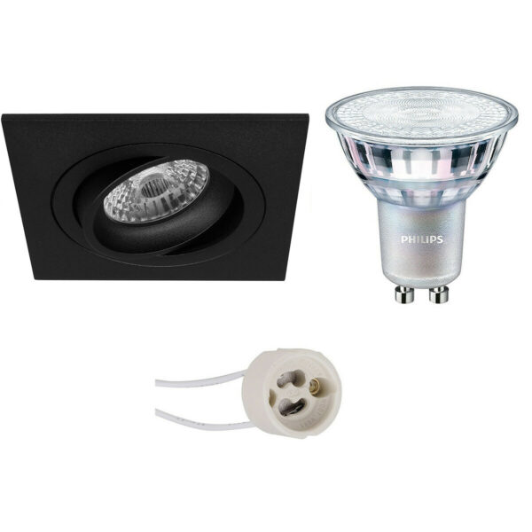 LED Spot Set – Pragmi Borny Pro – GU10 Fitting – Inbouw Vierkant – Mat Zwart – Kantelbaar – 92mm – Philips – MASTER 927 36D VLE – 3.7W – Warm Wit 2200K-2700K – DimTone Dimbaar Bestellen via ledinbouwverlichting