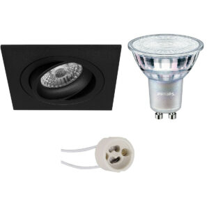 LED Spot Set – Pragmi Borny Pro – GU10 Fitting – Inbouw Vierkant – Mat Zwart – Kantelbaar – 92mm – Philips – MASTER 927 36D VLE – 4.9W – Warm Wit 2200K-2700K – DimTone Dimbaar Bestellen via ledinbouwverlichting