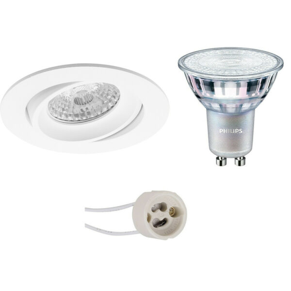 LED Spot Set – Pragmi Delton Pro – GU10 Fitting – Inbouw Rond – Mat Wit – Kantelbaar – Ø82mm – Philips – MASTER 927 36D VLE – 3.7W – Warm Wit 2200K-2700K – DimTone Dimbaar Bestellen via ledinbouwverlichting