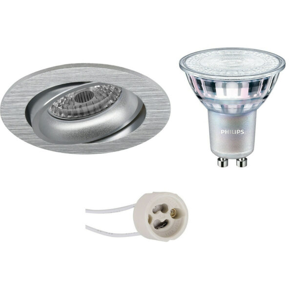 LED Spot Set – Pragmi Delton Pro – GU10 Fitting – Inbouw Rond – Mat Zilver – Kantelbaar – Ø82mm – Philips – MASTER 927 36D VLE – 3.7W – Warm Wit 2200K-2700K – DimTone Dimbaar Bestellen via ledinbouwverlichting