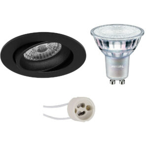 LED Spot Set – Pragmi Delton Pro – GU10 Fitting – Inbouw Rond – Mat Zwart – Kantelbaar – Ø82mm – Philips – MASTER 927 36D VLE – 3.7W – Warm Wit 2200K-2700K – DimTone Dimbaar Bestellen via ledinbouwverlichting