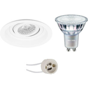 LED Spot Set – Pragmi Domy Pro – GU10 Fitting – Inbouw Rond – Mat Wit – Verdiept – Kantelbaar – Ø105mm – Philips – MASTER 927 36D VLE – 3.7W – Warm Wit 2200K-2700K – DimTone Dimbaar Bestellen via ledinbouwverlichting