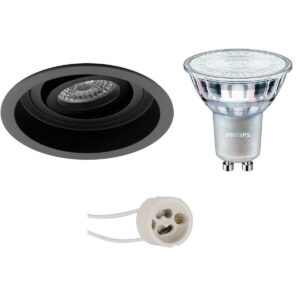 LED Spot Set – Pragmi Domy Pro – GU10 Fitting – Inbouw Rond – Mat Zwart – Verdiept – Kantelbaar – Ø105mm – Philips – MASTER 927 36D VLE – 3.7W – Warm Wit 2200K-2700K – DimTone Dimbaar Bestellen via ledinbouwverlichting