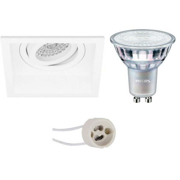 LED Spot Set – Pragmi Domy Pro – GU10 Fitting – Inbouw Vierkant – Mat Wit – Verdiept – Kantelbaar – 105mm – Philips – MASTER 927 36D VLE – 3.7W – Warm Wit 2200K-2700K – DimTone Dimbaar Bestellen via ledinbouwverlichting