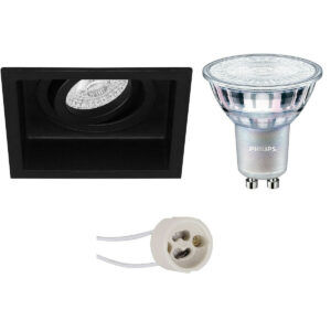 LED Spot Set – Pragmi Domy Pro – GU10 Fitting – Inbouw Vierkant – Mat Zwart – Verdiept – Kantelbaar – 105mm – Philips – MASTER 927 36D VLE – 3.7W – Warm Wit 2200K-2700K – DimTone Dimbaar Bestellen via ledinbouwverlichting