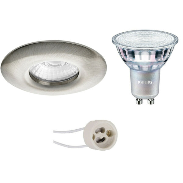 LED Spot Set – Pragmi Luno Pro – Waterdicht IP65 – GU10 Fitting – Inbouw Rond – Mat Nikkel – Ø82mm – Philips – MASTER 927 36D VLE – 4.9W – Warm Wit 2200K-2700K – DimTone Dimbaar Bestellen via ledinbouwverlichting