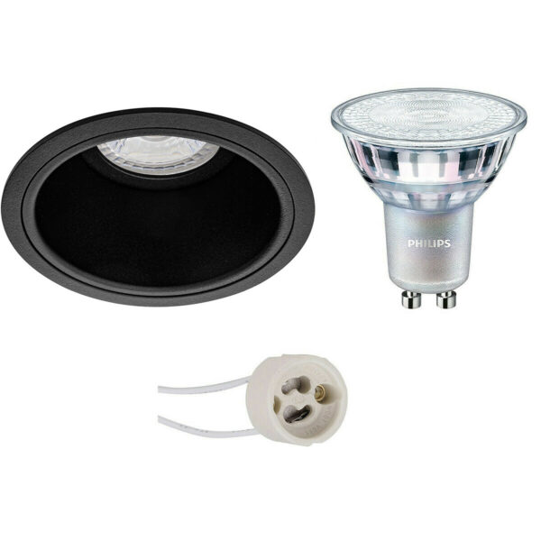 LED Spot Set – Pragmi Minko Pro – GU10 Fitting – Inbouw Rond – Mat Zwart – Verdiept – Ø90mm – Philips – MASTER 927 36D VLE – 3.7W – Warm Wit 2200K-2700K – DimTone Dimbaar Bestellen via ledinbouwverlichting