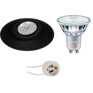 LED Spot Set – Pragmi Nivas Pro – GU10 Fitting – Inbouw Rond – Mat Zwart – Trimless – Kantelbaar – Ø150mm – Philips – MASTER 927 36D VLE – 3.7W – Warm Wit 2200K-2700K – DimTone Dimbaar Bestellen via ledinbouwverlichting