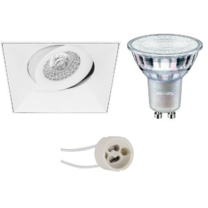 LED Spot Set – Pragmi Nivas Pro – GU10 Fitting – Inbouw Vierkant – Mat Wit – Trimless – Kantelbaar – 150mm – Philips – MASTER 927 36D VLE – 3.7W – Warm Wit 2200K-2700K – DimTone Dimbaar Bestellen via ledinbouwverlichting