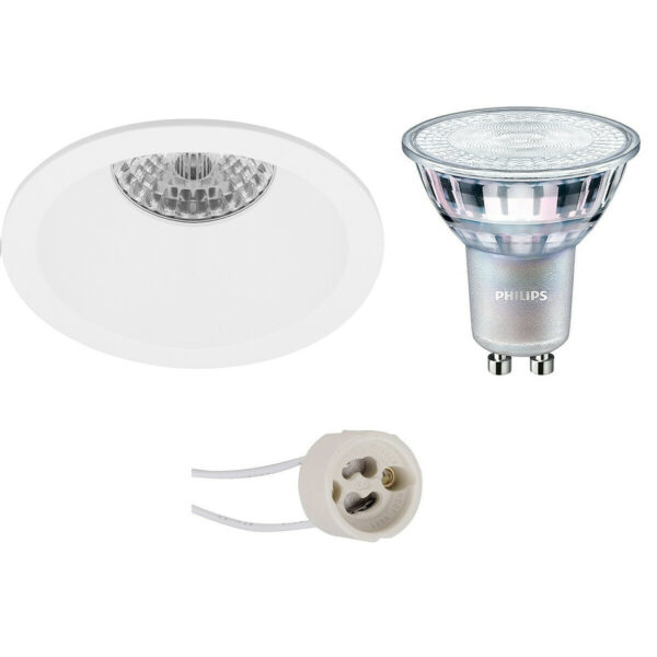 LED Spot Set – Pragmi Pollon Pro – GU10 Fitting – Inbouw Rond – Mat Wit – Verdiept – Ø82mm – Philips – MASTER 927 36D VLE – 4.9W – Warm Wit 2200K-2700K – DimTone Dimbaar Bestellen via ledinbouwverlichting