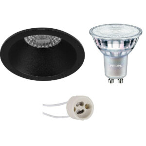 LED Spot Set – Pragmi Pollon Pro – GU10 Fitting – Inbouw Rond – Mat Zwart – Verdiept – Ø82mm – Philips – MASTER 927 36D VLE – 3.7W – Warm Wit 2200K-2700K – DimTone Dimbaar Bestellen via ledinbouwverlichting