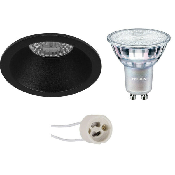 LED Spot Set – Pragmi Pollon Pro – GU10 Fitting – Inbouw Rond – Mat Zwart – Verdiept – Ø82mm – Philips – MASTER 927 36D VLE – 4.9W – Warm Wit 2200K-2700K – DimTone Dimbaar Bestellen via ledinbouwverlichting