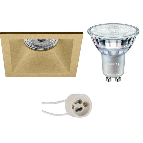 LED Spot Set – Pragmi Pollon Pro – GU10 Fitting – Inbouw Vierkant – Mat Goud – Verdiept – 82mm – Philips – MASTER 927 36D VLE – 3.7W – Warm Wit 2200K-2700K – DimTone Dimbaar Bestellen via ledinbouwverlichting