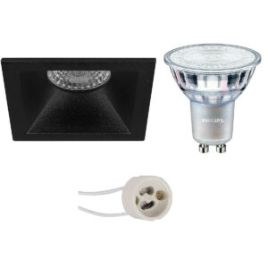 LED Spot Set – Pragmi Pollon Pro – GU10 Fitting – Inbouw Vierkant – Mat Zwart – Verdiept – 82mm – Philips – MASTER 927 36D VLE – 3.7W – Warm Wit 2200K-2700K – DimTone Dimbaar Bestellen via ledinbouwverlichting