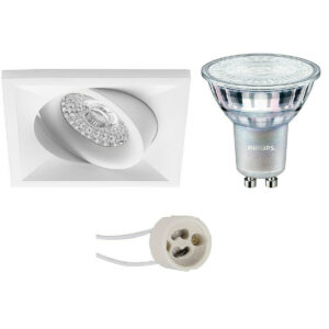 LED Spot Set – Pragmi Qiundo Pro – GU10 Fitting – Inbouw Vierkant – Mat Wit – Kantelbaar – 80mm – Philips – MASTER 927 36D VLE – 3.7W – Warm Wit 2200K-2700K – DimTone Dimbaar Bestellen via ledinbouwverlichting