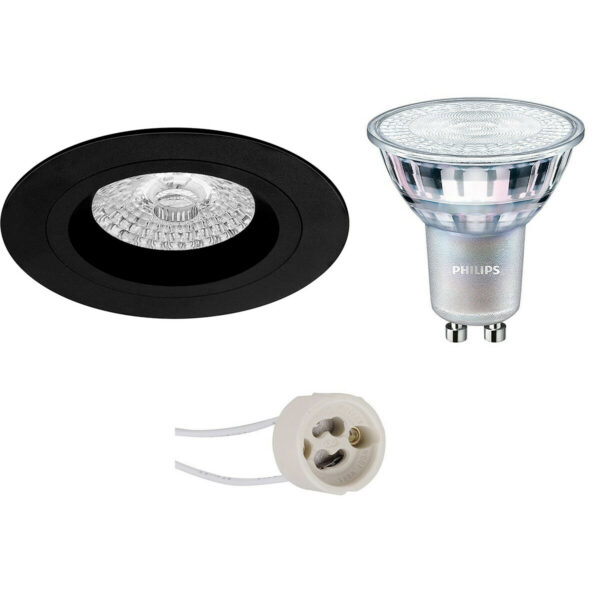 LED Spot Set – Pragmi Rodos Pro – GU10 Fitting – Inbouw Rond – Mat Zwart – Ø93mm – Philips – MASTER 927 36D VLE – 3.7W – Warm Wit 2200K-2700K – DimTone Dimbaar Bestellen via ledinbouwverlichting