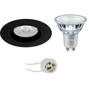 LED Spot Set – Pragmi Rodos Pro – GU10 Fitting – Inbouw Rond – Mat Zwart – Ø93mm – Philips – MASTER 927 36D VLE – 4.9W – Warm Wit 2200K-2700K – DimTone Dimbaar Bestellen via ledinbouwverlichting