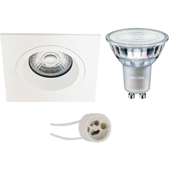 LED Spot Set – Pragmi Rodos Pro – GU10 Fitting – Inbouw Vierkant – Mat Wit – 93mm – Philips – MASTER 927 36D VLE – 4.9W – Warm Wit 2200K-2700K – DimTone Dimbaar Bestellen via ledinbouwverlichting