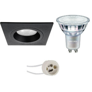 LED Spot Set – Pragmi Rodos Pro – GU10 Fitting – Inbouw Vierkant – Mat Zwart – 93mm – Philips – MASTER 927 36D VLE – 3.7W – Warm Wit 2200K-2700K – DimTone Dimbaar Bestellen via ledinbouwverlichting