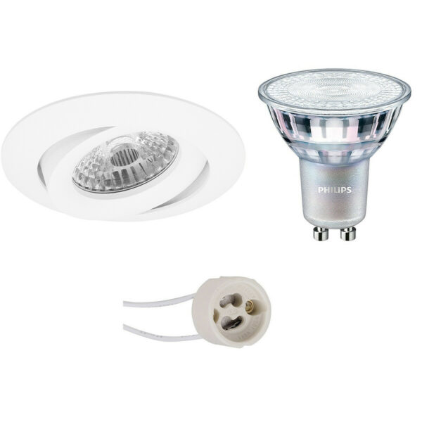 LED Spot Set – Pragmi Uranio Pro – GU10 Fitting – Inbouw Rond – Mat Wit – Kantelbaar – Ø82mm – Philips – MASTER 927 36D VLE – 3.7W – Warm Wit 2200K-2700K – DimTone Dimbaar Bestellen via ledinbouwverlichting