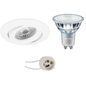 LED Spot Set – Pragmi Uranio Pro – GU10 Fitting – Inbouw Rond – Mat Wit – Kantelbaar – Ø82mm – Philips – MASTER 927 36D VLE – 4.9W – Warm Wit 2200K-2700K – DimTone Dimbaar Bestellen via ledinbouwverlichting