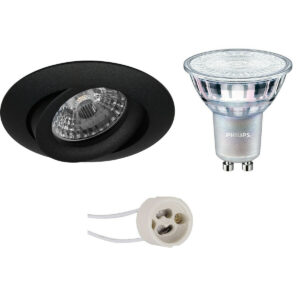 LED Spot Set – Pragmi Uranio Pro – GU10 Fitting – Inbouw Rond – Mat Zwart – Kantelbaar – Ø82mm – Philips – MASTER 927 36D VLE – 3.7W – Warm Wit 2200K-2700K – DimTone Dimbaar Bestellen via ledinbouwverlichting