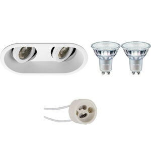 LED Spot Set – Pragmi Zano Pro – GU10 Fitting – Inbouw Ovaal Dubbel – Mat Wit – Kantelbaar – 185x93mm – Philips – MASTER 927 36D VLE – 4.9W – Warm Wit 2200K-2700K – DimTone Dimbaar Bestellen via ledinbouwverlichting