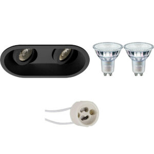 LED Spot Set – Pragmi Zano Pro – GU10 Fitting – Inbouw Ovaal Dubbel – Mat Zwart – Kantelbaar – 185x93mm – Philips – MASTER 927 36D VLE – 3.7W – Warm Wit 2200K-2700K – DimTone Dimbaar Bestellen via ledinbouwverlichting