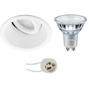 LED Spot Set – Pragmi Zano Pro – GU10 Fitting – Inbouw Rond – Mat Wit – Kantelbaar – Ø93mm – Philips – MASTER 927 36D VLE – 3.7W – Warm Wit 2200K-2700K – DimTone Dimbaar Bestellen via ledinbouwverlichting