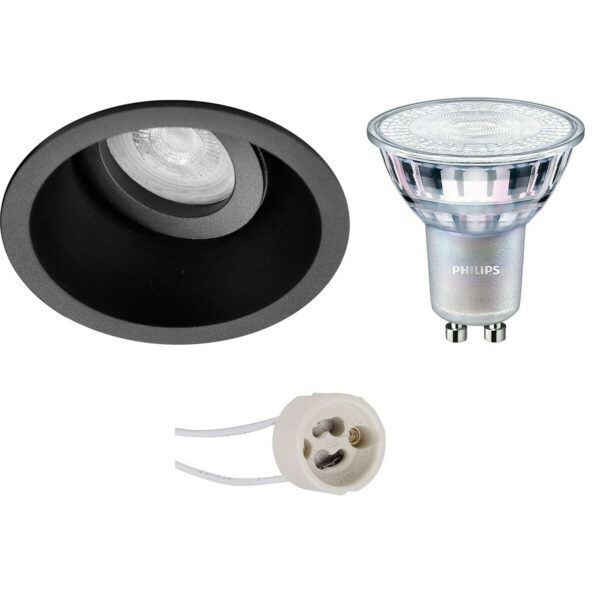 LED Spot Set – Pragmi Zano Pro – GU10 Fitting – Inbouw Rond – Mat Zwart – Kantelbaar – Ø93mm – Philips – MASTER 927 36D VLE – 4.9W – Warm Wit 2200K-2700K – DimTone Dimbaar Bestellen via ledinbouwverlichting