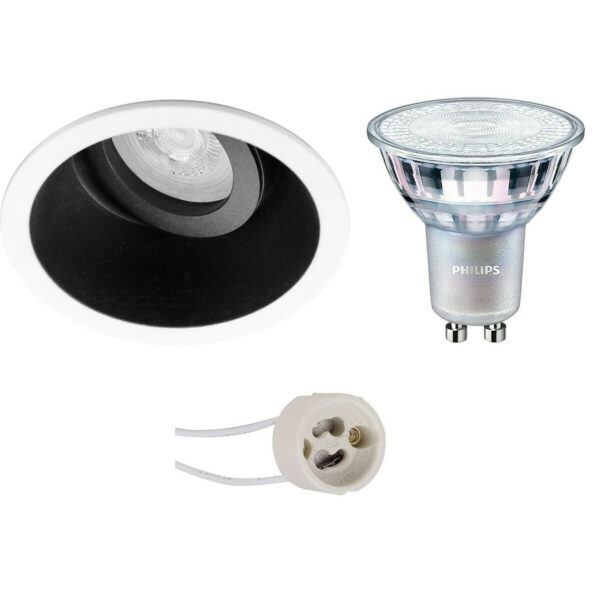 LED Spot Set – Pragmi Zano Pro – GU10 Fitting – Inbouw Rond – Mat Zwart/Wit – Kantelbaar – Ø93mm – Philips – MASTER 927 36D VLE – 3.7W – Warm Wit 2200K-2700K – DimTone Dimbaar Bestellen via ledinbouwverlichting