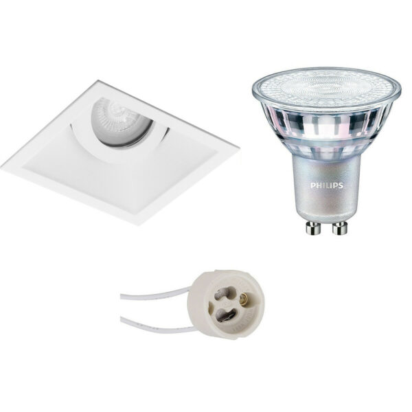 LED Spot Set – Pragmi Zano Pro – GU10 Fitting – Inbouw Vierkant – Mat Wit – Kantelbaar – 93mm – Philips – MASTER 927 36D VLE – 4.9W – Warm Wit 2200K-2700K – DimTone Dimbaar Bestellen via ledinbouwverlichting