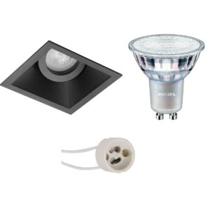 LED Spot Set – Pragmi Zano Pro – GU10 Fitting – Inbouw Vierkant – Mat Zwart – Kantelbaar – 93mm – Philips – MASTER 927 36D VLE – 4.9W – Warm Wit 2200K-2700K – DimTone Dimbaar Bestellen via ledinbouwverlichting