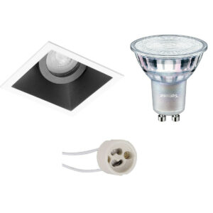 LED Spot Set – Pragmi Zano Pro – GU10 Fitting – Inbouw Vierkant – Mat Zwart/Wit – Kantelbaar – 93mm – Philips – MASTER 927 36D VLE – 3.7W – Warm Wit 2200K-2700K – DimTone Dimbaar Bestellen via ledinbouwverlichting