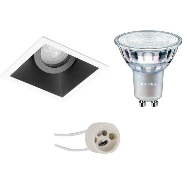 LED Spot Set – Pragmi Zano Pro – GU10 Fitting – Inbouw Vierkant – Mat Zwart/Wit – Kantelbaar – 93mm – Philips – MASTER 927 36D VLE – 3.7W – Warm Wit 2200K-2700K – DimTone Dimbaar Bestellen via ledinbouwverlichting