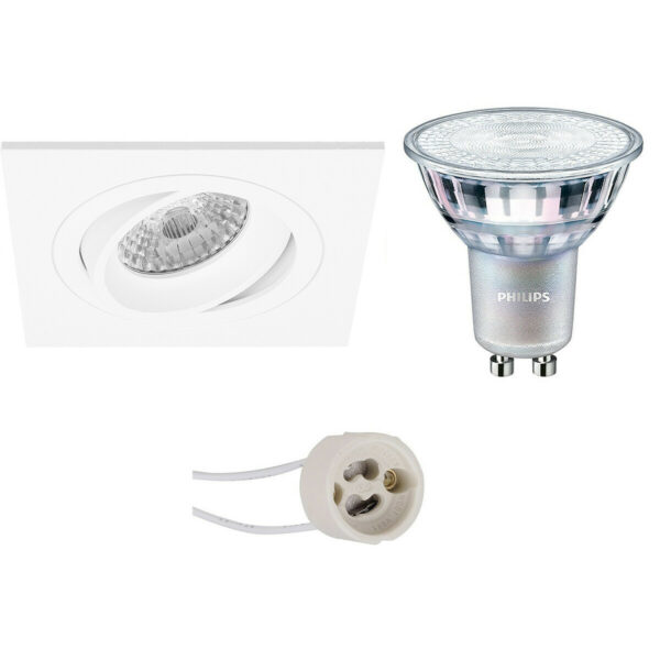 LED Spot Set – Pragmi Borny Pro – GU10 Fitting – Inbouw Vierkant – Mat Wit – Kantelbaar – 92mm – Philips – MASTER 927 36D VLE – 3.7W – Warm Wit 2200K-2700K – DimTone Dimbaar Bestellen via ledinbouwverlichting